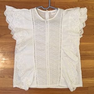 White lace ruffle top, size XS